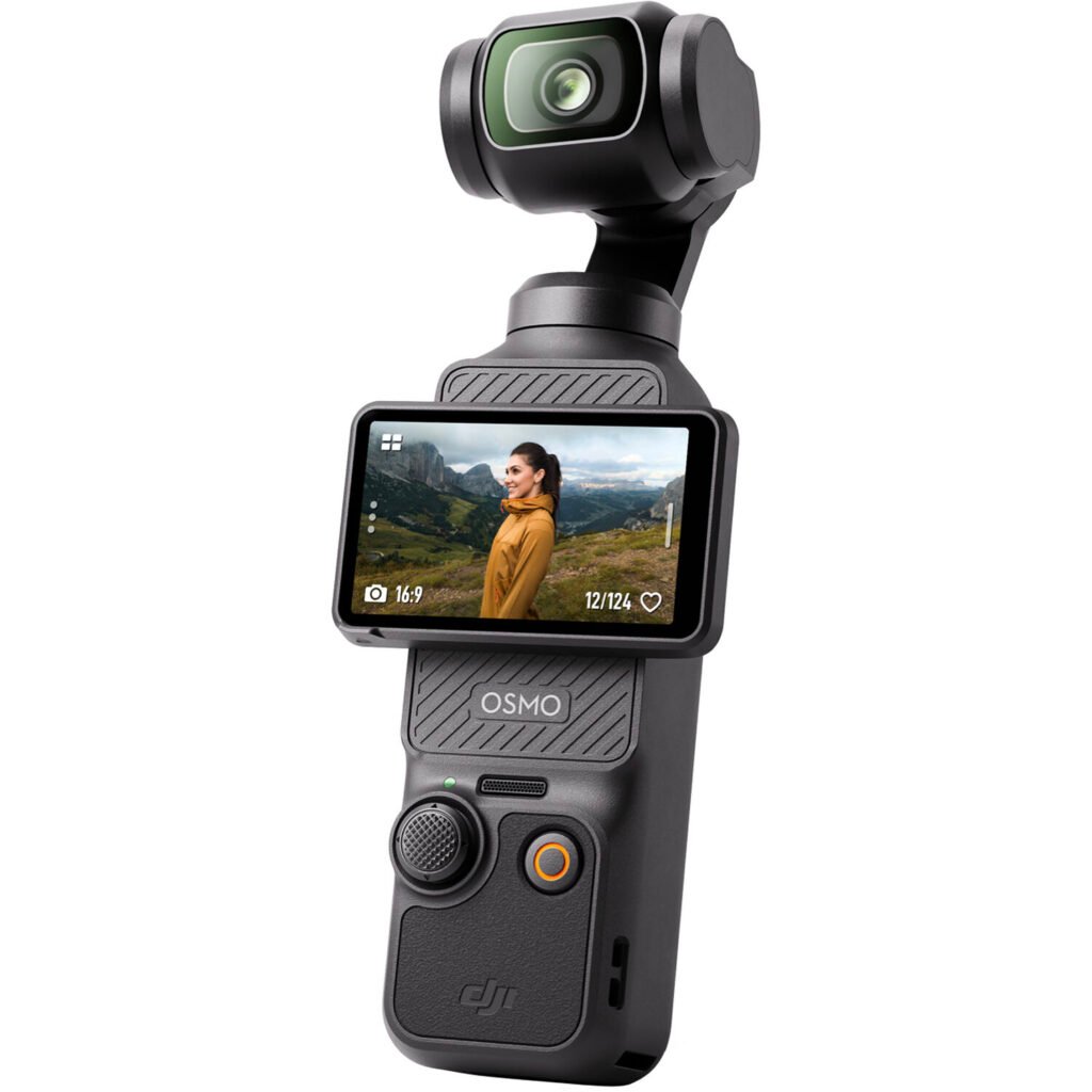 DJI Osmo Pocket 3 with 3-axis stabilization and flip screen for vlogging and content creation.